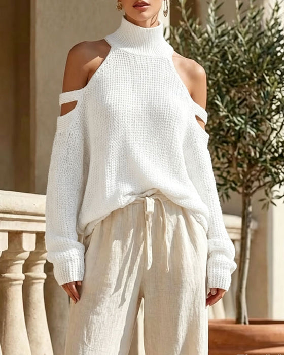 Pullover Turtleneck Hängande Hals Axelskuren