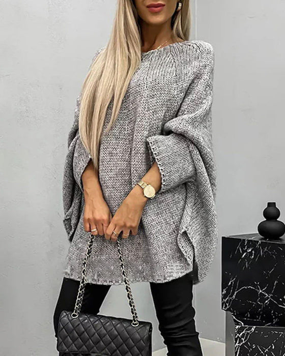 Elegant stickad cape tröja för kvinnor