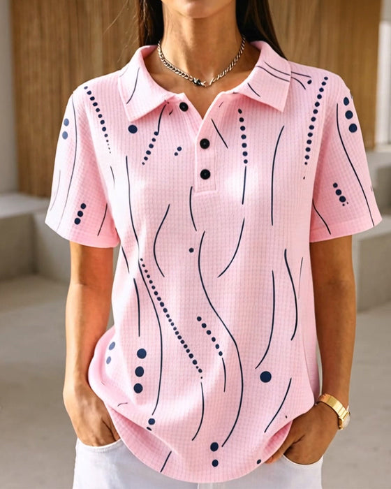 Blus Polo Krage Linje Knapp