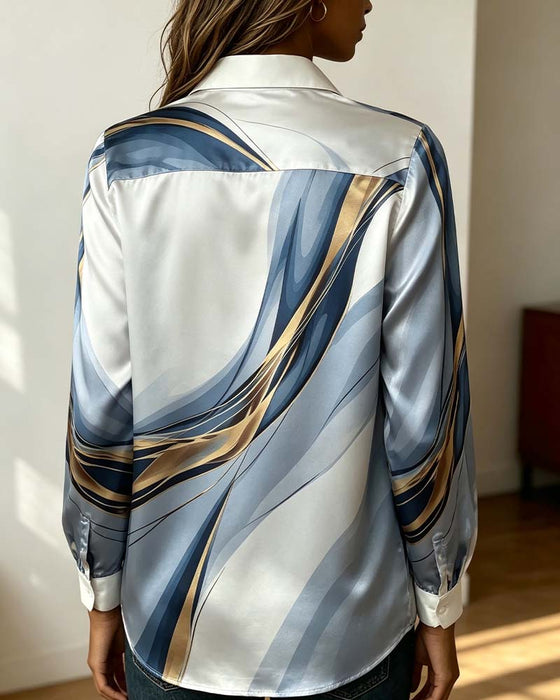 Skjorta Krage Draperad Linje Långärmad