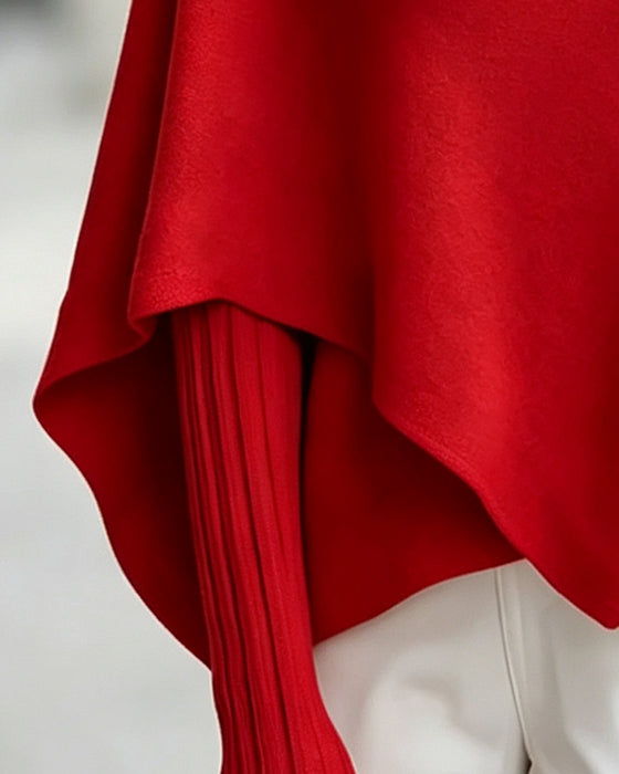 Pullover Hög Hals Asymmetrisk Poncho Stil