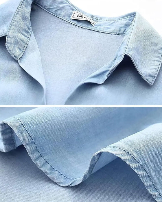 Skjorta Krage Ficka Knappned Denim