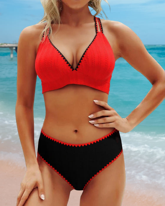 Tvådelat Bikini Med Färgblockande