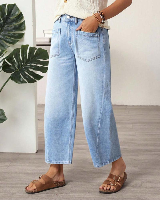 Jeans Denim Elastisk Midja Vida Ben Croppad