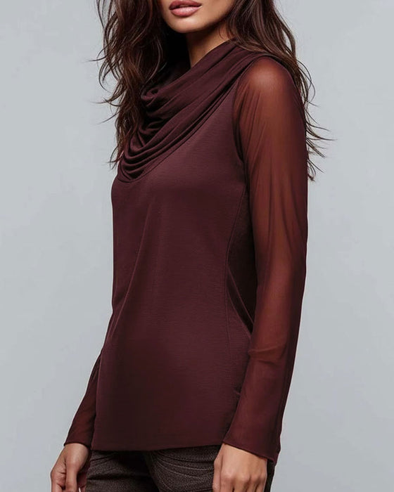 Blus Mock Hals Solid Casual