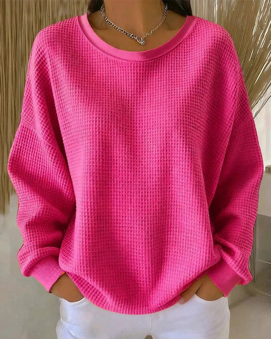 Sweatshirt Enfärgad Våffeltextur Pullover