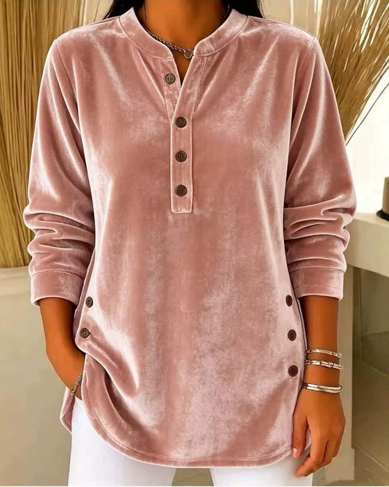 Blus Casual Lång Ärm Henley