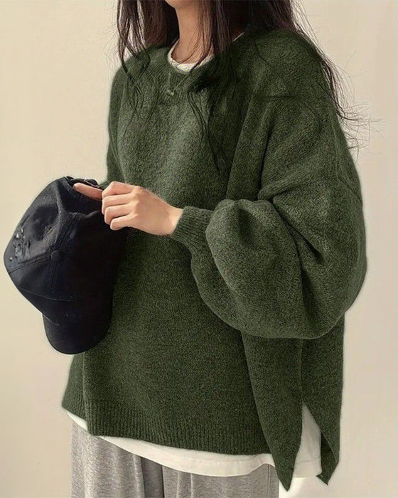 Pullover Rundhalsad Sida Slits