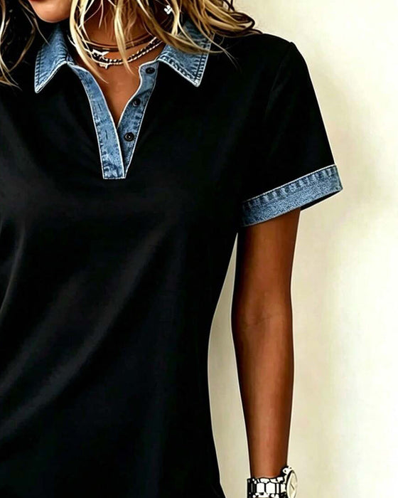 Klänning Denim Panel Färgblock Rak