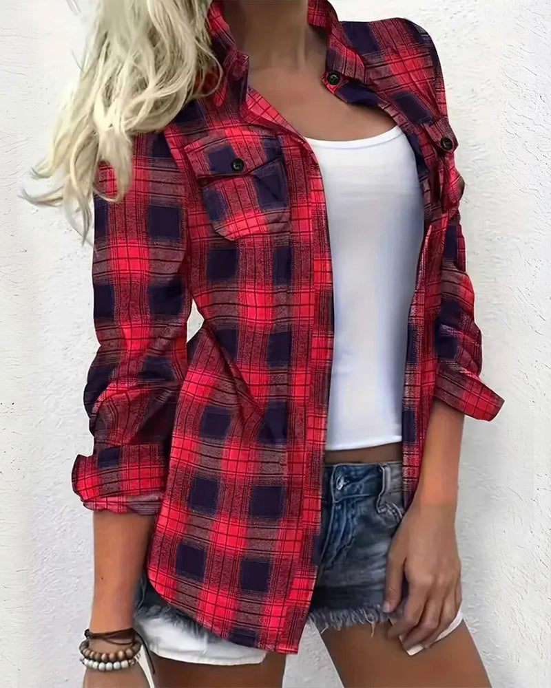 Blus Casual Skotskrutig Skjorta