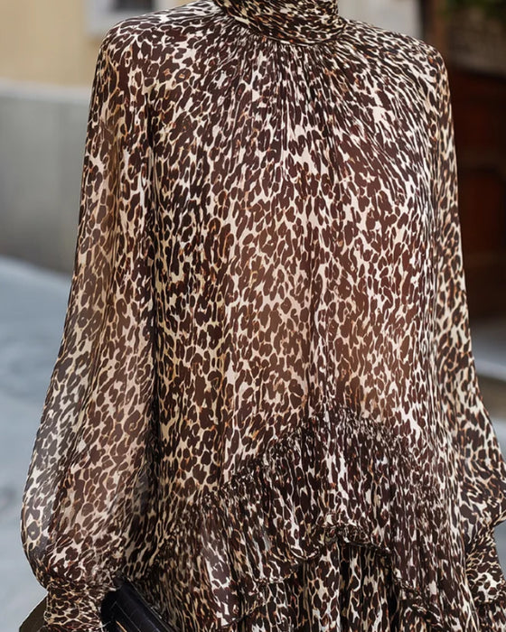 Blus Polokrage Ruffle Leopard