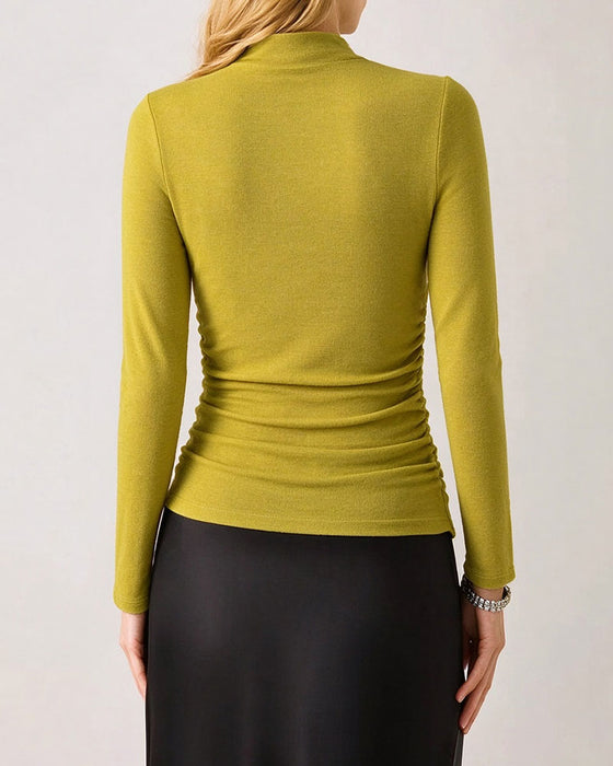 Topp Halv Turtleneck Sida Rynkad Bas