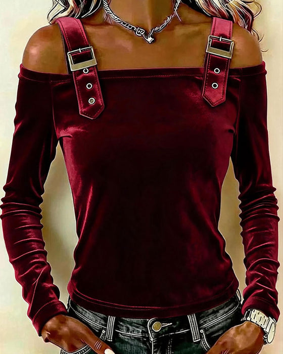 Topp Velour Off-Shoulder Lång Ärm