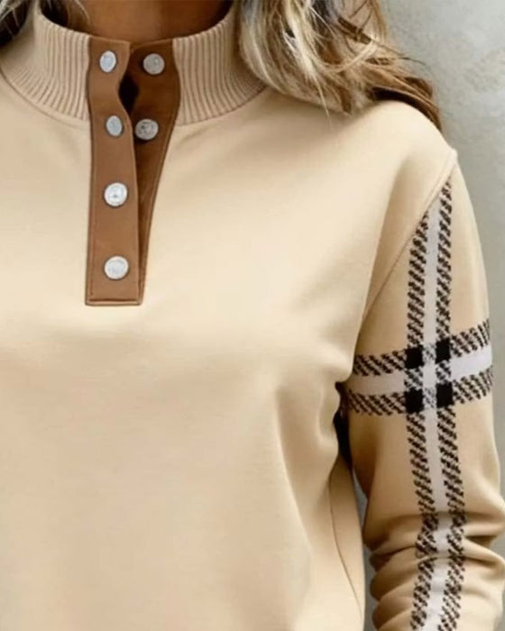 Sweatshirt Polokrage Knapp Randig Lång Ärm