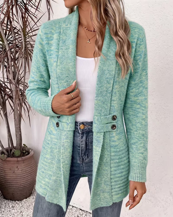 Cardigan Solid Färg Knapp Prydd