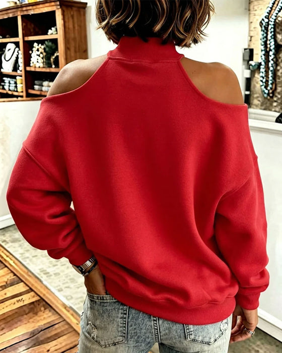 Sweatshirt Hög Hals Off-Axel Rosett