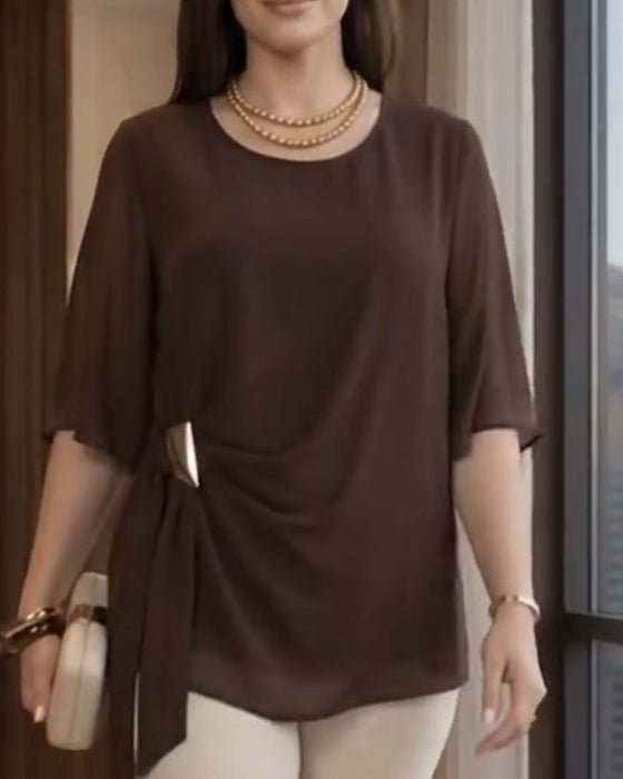 Blus Rundhalsad Rynkad Casual