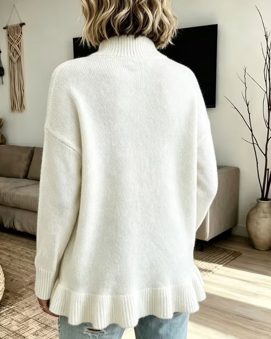 Pullover Mock Neck Ruffle