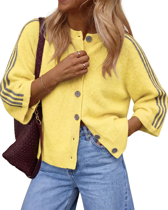 Cardigan Randig 3/4 Ärm Knapp