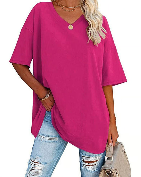 T-Shirt V-Hals Lös Casual Kort Ärm
