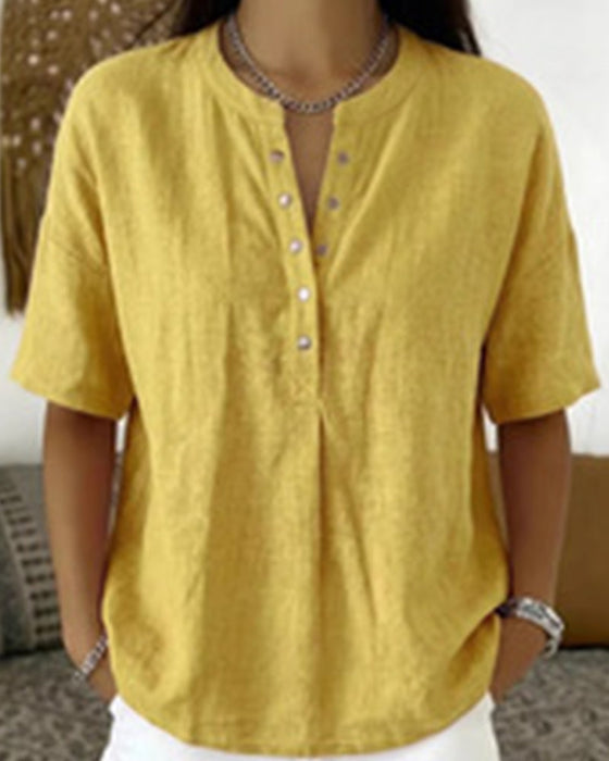 Blus Solid Färg Casual Kort Ärm