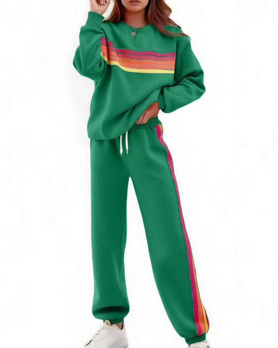 Set Färgglad Randig Sweatshirt Och Mjukisbyxa