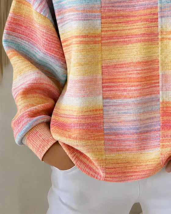 Sweatshirt Rundhalsad Knapp Ombre