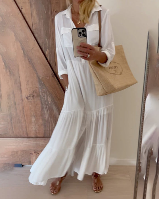 Casual klänning i enfärgad patchwork