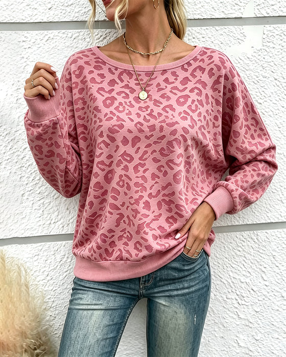 Pullover Sweatshirt Leopard Rundhalsad Drop Axel