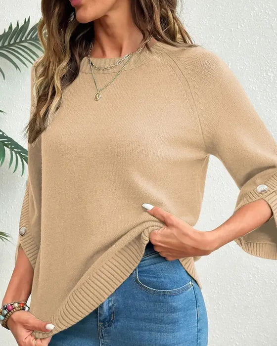 Pullover Rund Halsning Knäppning Klockärm