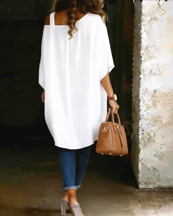Blus Asymmetrisk Cold Shoulder Enfärgad Avslappnad