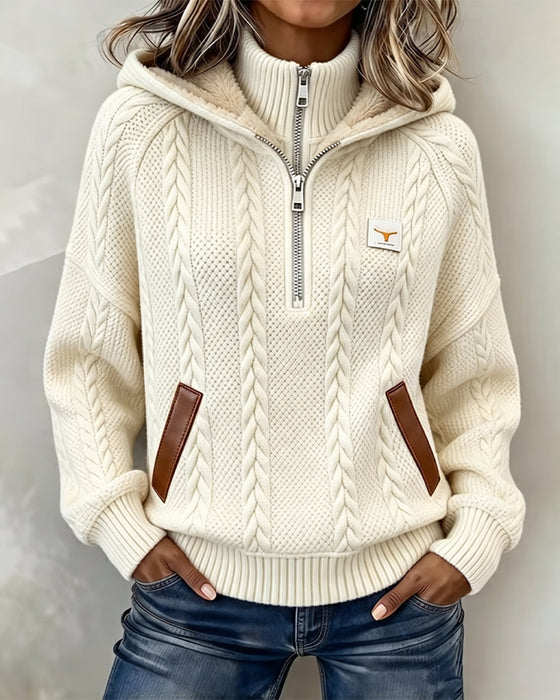 Hoodie Dragkedja Casual Polokrage