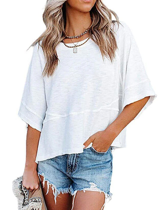 T-Shirt Utan Slits Lappad Enfärgad Klockärm