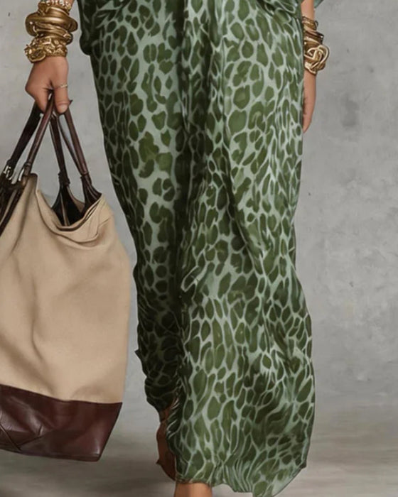 Klädning Trendig Leopard Fladdermus Ärm