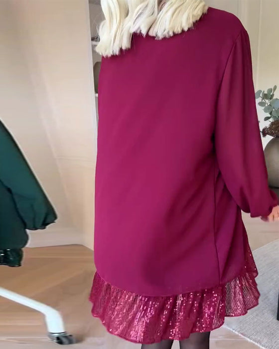 Klänning Rund Hals Lös Lapparbete