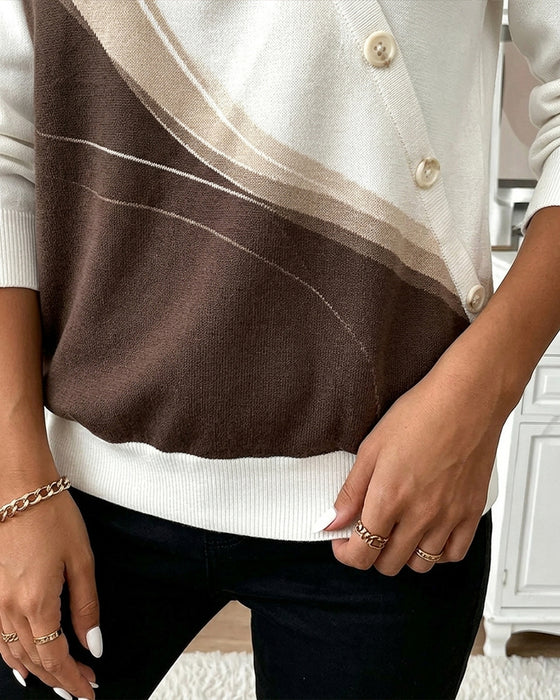 Sweatshirt Färgblock Twill Knapp Halv-Dragkedja
