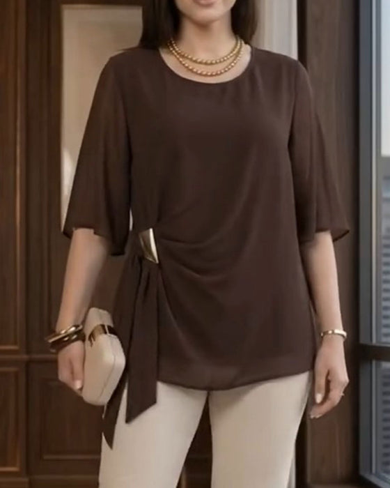 Blus Rundhalsad Rynkad Casual