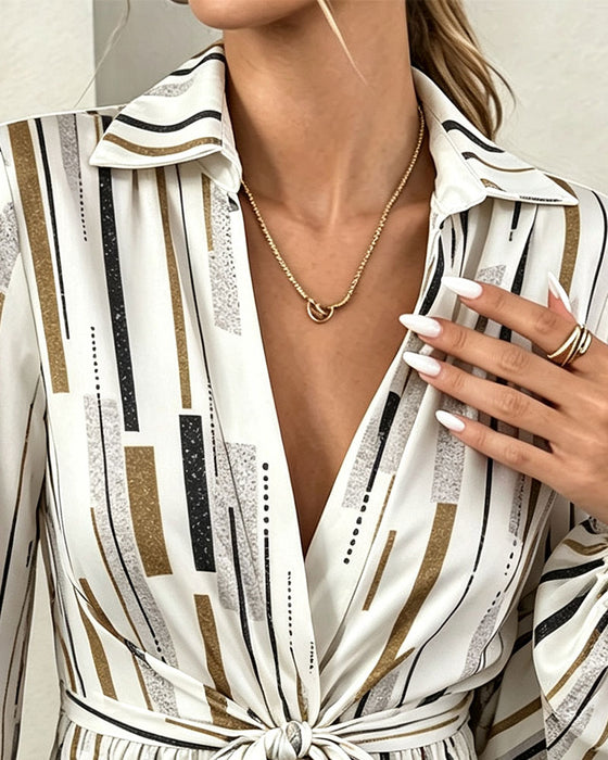 Blus Geometrisk Rand Knip Midja Dragsko