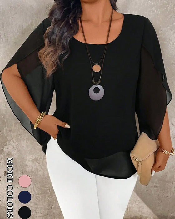 Blus Rundhalsad Oregelbunden Solid