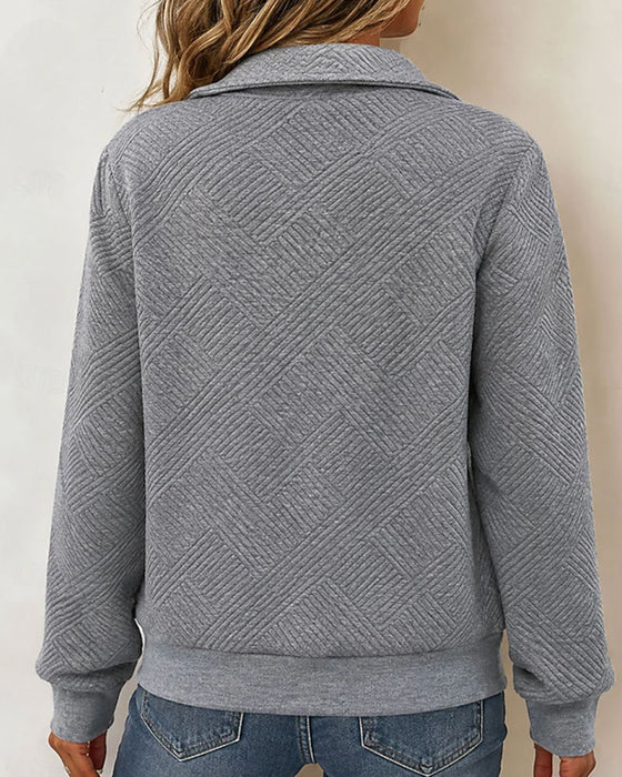 Sweatshirt Diamant Kviltad Jacquard Färgblock Krage