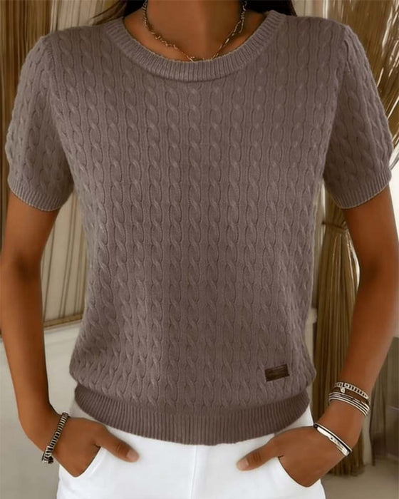 Pullover Rundhalsad Kortärmad Enfärgad Casual