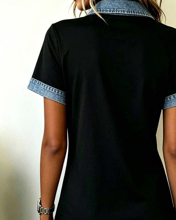 Klänning Denim Panel Färgblock Rak