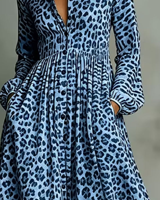 Skjortklänning Leopard Krage Lång