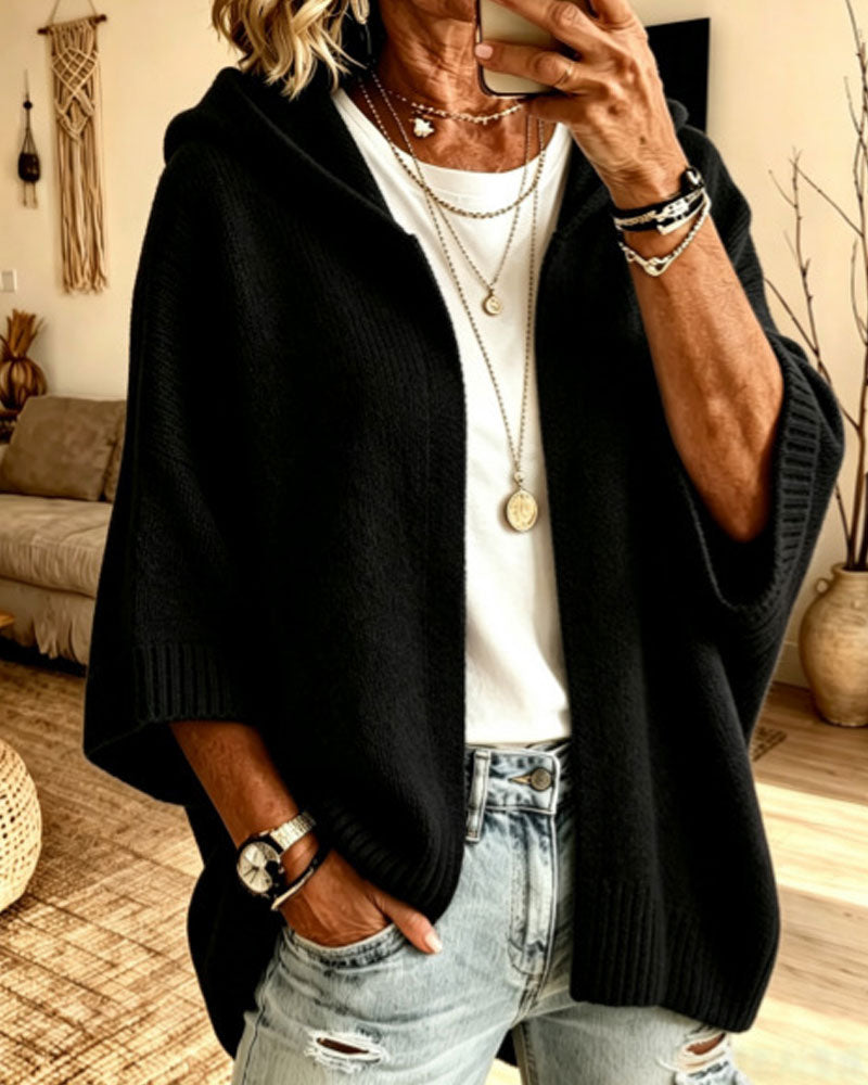 Cardigan 3/4 Ärm Huva Casual