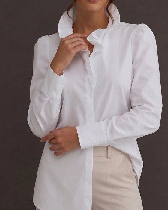Blus Ruffle Kant Lång Ärm Puffärm