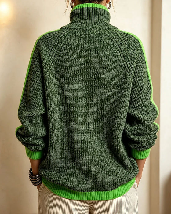 Tröja Turtleneck Kontrast Raglan Ärm