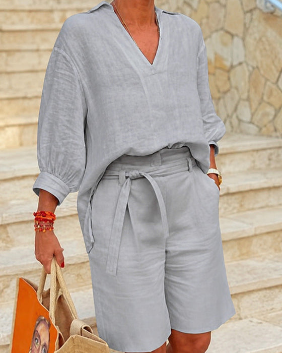 Set Solid Casual Shorts