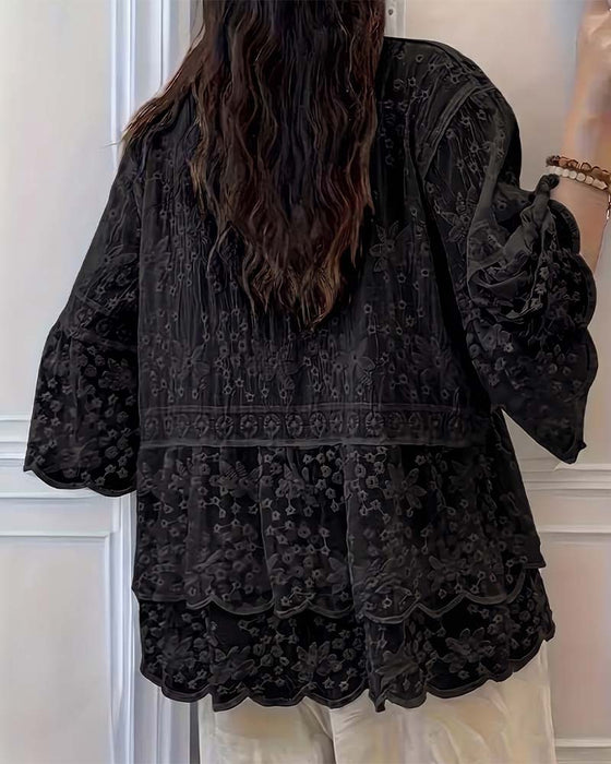 Blus Kort Ärm Spets Trim