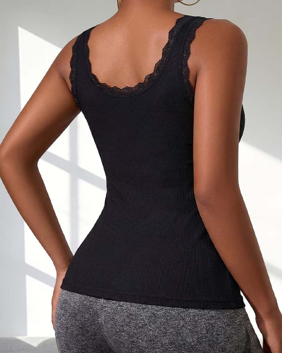 Tank Top Dam Casual Spets Trim Vadderad