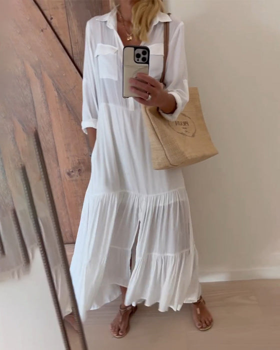 Casual klänning i enfärgad patchwork